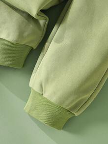 SHEIN 两件套男婴恐龙印花休闲上衣+裤子套装，秋冬 - 綠色 - 查看 4