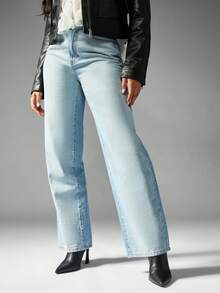 MISSGUIDED Premium High Rise Wide Leg Jeans Retro Style Vintage Light Wash Denim Pants Classic Casual Streetwear Fall Winter Fashion