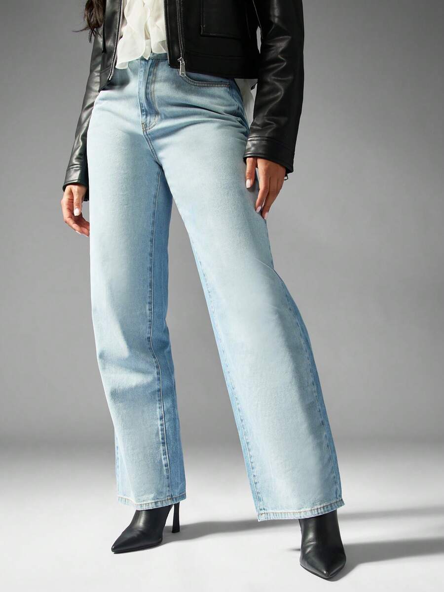 MISSGUIDED Premium High Rise Wide Leg Jeans Retro Style Vintage Light Wash Denim Pants Classic Casual Streetwear Fall Winter Fashion