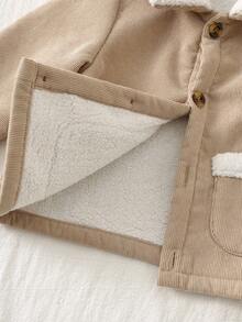 Loomiva Baby Boy/Girl Thermal Lined Turndown Collar Long Sleeve Pocket Contrast Trim Open Front Cardigan, Fashionable Casual Versatile,In Fall/Winter - Khaki - View 4