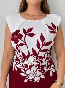 Reflora Gaun Musim Panas Wanita Ukuran Besar, Gaun Mini Bodycon Bermotif, Gaun Pas Badan yang Elegan - Burgundy - View 5