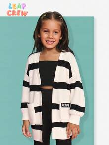SHEIN Young Girl Casual Colorblock Striped Cardigan, Autumn/Winter Fall - Black and White - View 1