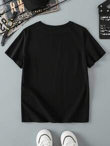 HARRY POTTER X SHEIN Camiseta de manga corta con gráfico de letras informal para niño preadolescente, adecuada para el verano - Negro - Ver 2