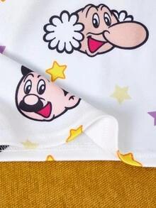 Astro Boy X SHEIN 2pcs Young Girl Star & Cartoon Figure Graphic Round Neck Short Sleeve Top And Leggings Knit Tight Pajama Set - White - View 4