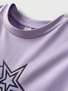 Áo thun thể thao tay ngắn thường ngày ngoài trời, cổ tròn in chữ ngộ nghĩnh cho trẻ em, áo thun thể thao thường ngày - Màu tím - Xem 6