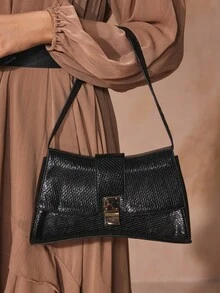 SHECARRY 时尚高端通勤黑色蛇皮单肩包 - 黑色 - 查看 4