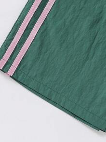 SHEIN Pantalones deportivos informales de bloques de color y rayas para niñas preadolescentes - Verde - Ver 4