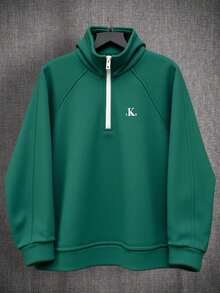 青少年男孩休闲保暖衬里 Polo 衫，秋冬 - 軍綠色 - 查看 2