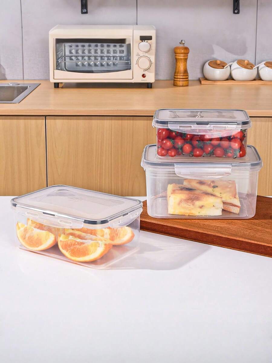 SHEIN 8 件多尺寸透明食品储存容器，带密封盖 - 适用于水果、蔬菜、意大利面等 - 可微波加热、可重复使用的聚丙烯厨房储存工具、厨房储存 | 时尚储存设计 | 可微波加热容器、学校用品 - 無色 - 查看 1