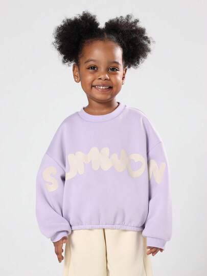 SUMWON Girls Oversized Sweatshirt Cinched Hem Bubble Style With Heart Design Cozy Winter Casual Pullover Soft Cute Wear Sweatshirt Fall