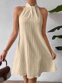 SHEIN Clasi Elegant Sleeveless Ribbed Fabric Women's Dress With Stand Collar