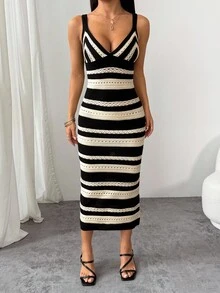 SHEIN PETITE Large Size Spring And Autumn Holiday Crochet Long Sweater Dress - Multicolor - View 10