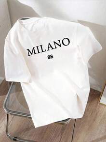 SHEIN Tween Boy Elder 创意字母设计休闲 T 恤，时尚印花短袖上衣，舒适百搭四季穿着