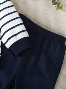 2pcs Toddler Boys Panda Striped Outfit, Hoodie Design, Black & White Striped Top With Cute Panda Applique, Navy Casual Pants, Suitable For Daily Wear, Outings, Vacations, Family Gatherings, Baby Boy Clothing, Infant Autumn/Winter Outfit, Baby Boy Set, Infant Autumn/Winter Boy Clothes, Baby Boy Panda Outfit Baby Boy Striped Hoodie Set Baby Boy Casual Set Infant Boys Outfit Baby Boy Clothes Fall - Multicolor - View 6