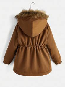 SHEIN Tween Girls' Casual Loose Warm Thermal Lined Hooded Mid-Length Parka Coat,In Fall/Winter