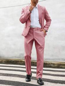 Manfinity Mode Men's Autumn Casual All-Match Suit: Jacket And Pants Set - Pink - View 5