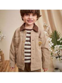 Loomiva 1pc Young Boys' Casual, Comfortable, Fashionable, Practical, Cute, Soft, Thick Corduroy Fabric Long Jacket, Suitable For Daily Wear, School, Outings, Sports, Autumn/Winter