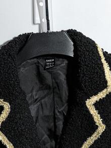 Franclia Chaqueta elegante sin mangas de solapa con ribete de cinta para mujer - Negro - Ver 5