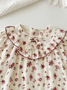 Cozy Pixies 女宝宝休闲度假风格碎花荷叶边装饰灯笼袖宽松连衣裙，春夏秋季 - 彩色 - 查看 5