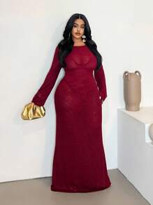 Maweii Robe moulante à manches longues minimaliste et sexy pour femmes grandes tailles