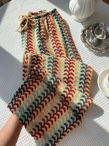 Comfortcana Women's Vacation Drawstring Waist All-Over Print Loose Wide Leg Casual Pants,Fall - Multicolor - View 3