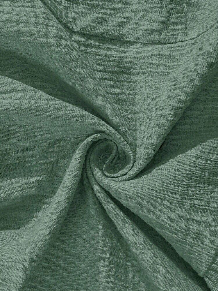 Amorya 女士优雅浪漫纯绿色纹理雪纺面料露肩荷叶边下摆吊带背心连衣裙，春夏假日 - 墨綠色 - 查看 7