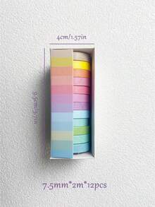 SHEIN 1 Box Multicolored Macaron Washi Tape Set, 6/12 Gradient Color Paper Tape, Cute Fresh Decorative Tape For Girl's Journaling Diy, Students Use Back To School