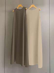 Al Najma Women's Solid Color Round Neck Elegant Sleeveless Arabic Dress