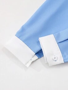 1 件女童翻领长袖纽扣条纹衬衫，正面绣有图案，秋季休闲衬衫 - 彩色 - 查看 6