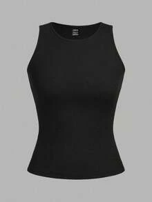 SHEIN EZwear 2 件黑色短款性感紧身吊带背心，适合夏季 - 黑色 - 查看 4