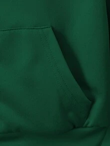SHEIN 青少年女孩休閒基礎款寬鬆連帽衛衣 | 深綠色拉鍊開襟衛衣外套童裝 | 秋季校園運動休閒衛衣 - 軍綠色 - 查看 7