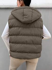 RueChic 女式連帽無袖棉褸背心,帶束口設計 - 灰色 - 查看 2