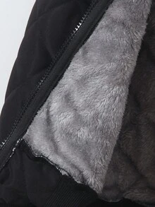 SHEIN Genkimix Kids 1 件年轻男孩休闲百搭黑色绗缝灰色羊毛菱形图案面料夹克，字母图案装饰，罗纹衣领、下摆和袖口，简约时尚个性化，适合 4-7 岁男孩日常秋冬休闲装返校 - 黑色 - 查看 8