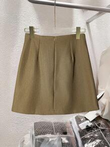 Franclia Casual & Commute Double-Breasted A-Line Skirt, Autumn/Winter - Khaki - View 2