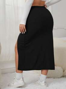 SHEIN EZwear Plus Drawstring Split Thigh Skirt - Multicolor - View 2