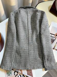 Franclia Retro französischer, eleganter H-förmiger Revers Grau-Blau Blazer für Frauen, geeignet für den täglichen Gebrauch, Herbst/Winter - Verschiedenfarbig - Übersicht 2