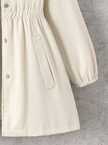 SHEIN Tween Girl Apricot Drawstring Waist Single-Breasted Casual Hooded Jacket - Apricot - View 5