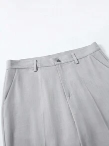 Manfinity Mode Bộ vest công sở thường ngày có ve áo đơn màu tay dài, cổ bẻ và quần dài - Màu Xám nhạt - Xem 4