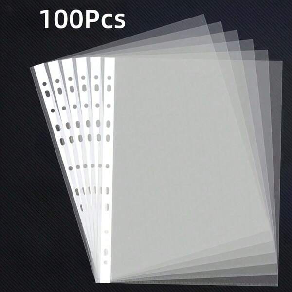 SHEIN 50/100pcs Clear A4 Plastic File Folders - 11-Hole 3-Ring Binder Compatible, Durable PP Document Sleeves For Office, School, Home Organization (100pcs), Folders For Office Supplies, For Office Document Storage And Student Stationery Organization,Thickened And Waterproof Back To School