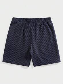Manfinity RelaxMax Pantalones cortos casuales sueltos con cordón en la cintura y bolsillos para hombres - Azul Marino - Ver 2