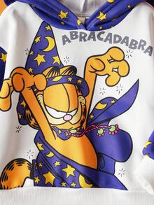 GARFIELD | SHEIN Young Girl Cute Cartoon Pattern Dropped Shoulder Loose Long Sleeve Knit Oversized Hooded Sweatshirt, Halloween - Purple - View 4