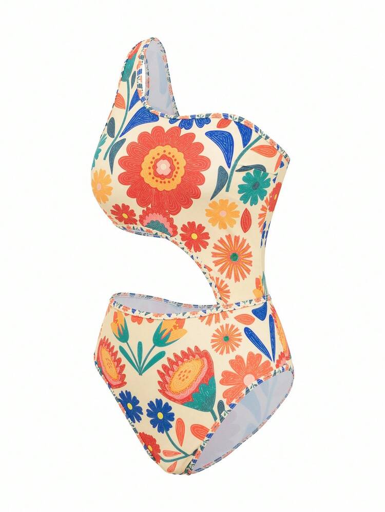 Swim Vcay Traje de baño de una pieza para mujer, con estampado colorido, elegante monokini sexy y ajustado para vacaciones de verano - Multicolor - Añade 4