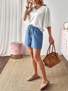 EMERY ROSE Women's Casual Washed Denim Shorts, Casual Street Patchwork Pocket Loose Wide Leg Jeans Women Jeans Baggy Loose Jeans Barrel Leg/Barrel-Leg Jeans Old Money Style - Blue - View 5
