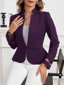 SHEIN Clasi Solid Color Elegant Long Sleeve Patchwork Sleeve Cinched Waist Jacket In Fall/Winter - Purple - View 5