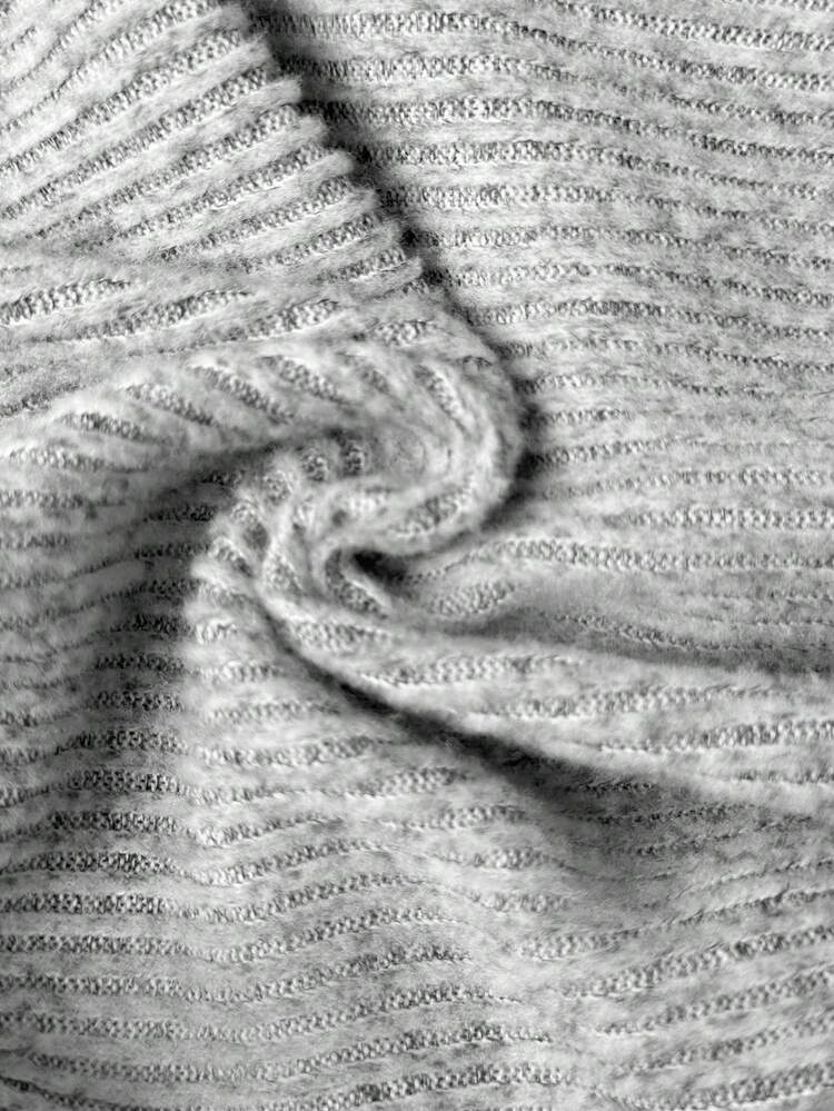 SHEIN Unity Apricot Fleece Rib Fabric Open Front Zip Up Short Fitted Long Sleeve Hoodie And Retro Flared Pants Minimalist Casual Sports All-Match Wardrobe Essential Women Spring Autumn Set Fall Cloth For Women - Grey - View 8