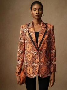 Vesra Blazer rétro pour femmes avec bordure contrastée - Multicolore - Voir 4