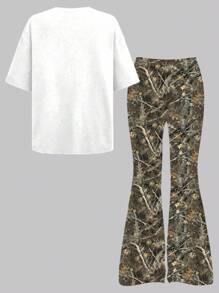 SHEIN Tween女孩休閒復古樹枝葉片印花，英文「NEW YORK」圖案，甜酷短袖上衣與長褲2件套，適合夏季，圖案T恤，街頭風，龐克，復古，返校服裝，度假穿搭，可愛，Kawaii，女孩套裝，Tween女孩服飾，女孩服飾，Tween女孩，返校，返校舞會，校服，休閒，Stitch，返校服裝女孩，女孩套裝，Old Money，哥德風，秋季穿搭 - 彩色 - 查看 3