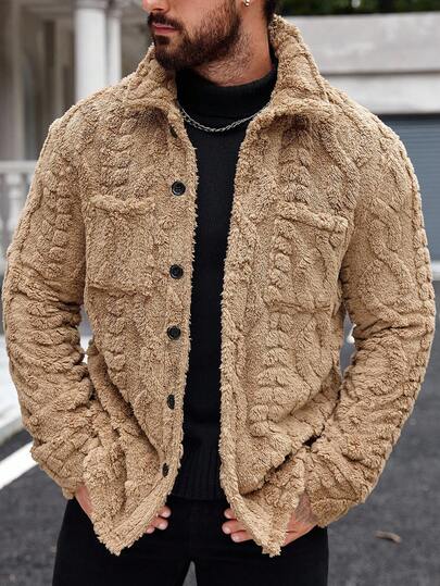 Manfinity Homme 男士休闲纯色毛绒夹克，百搭秋冬