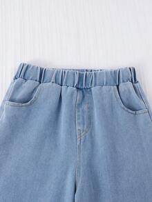 Sparklyn 2 件套青少年女孩休闲装 - 深粉色蝴蝶结印花运动衫 + 蓝色水洗牛仔裤，绣有蝴蝶结，可爱 - 西瓜粉 - 查看 4