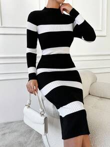 EURMUSE Black And White Sweater Dress - Black and White - View 3